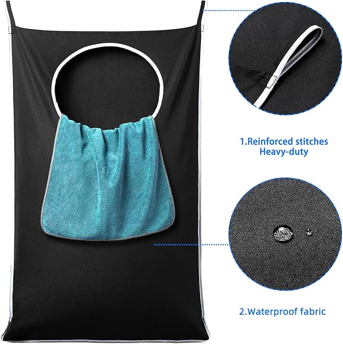 ANSTROUT 2 Pack XL Hanging Laundry Hamper, Extra Large Tear-Resistant Door Organizer with 2 Hook Types, Space-Saving Laundry Bag (36.5" x 22", Black)