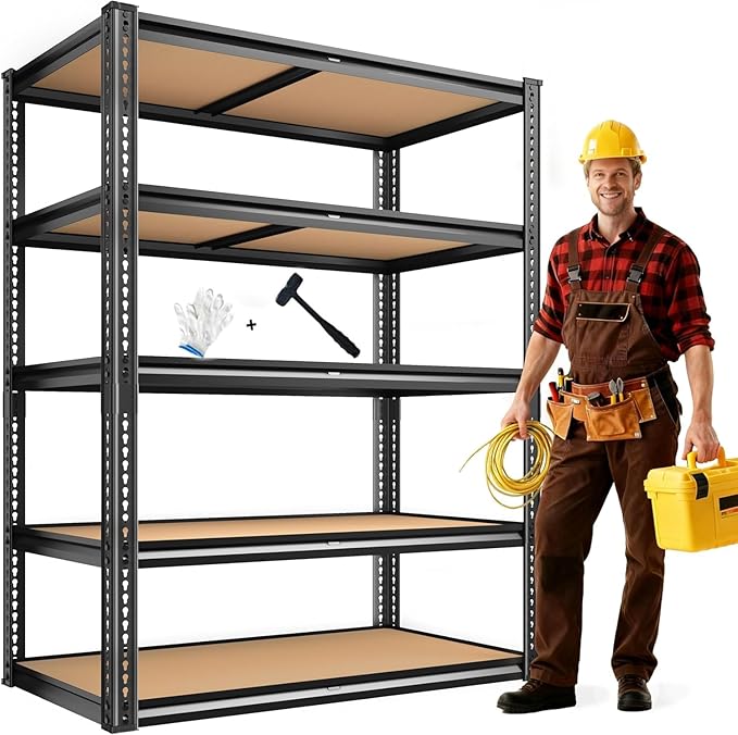 ROOMFAVE 2250LBS Storage Shelves Heavy Duty 5 Tier Garage Storage Shelving, Adjustable Metal Shelving Unit Utility Rack Shelf for Warehouse,Pantry,Closet,Kitchen 72" H x 35.56" W x 16" D, Black,Gift