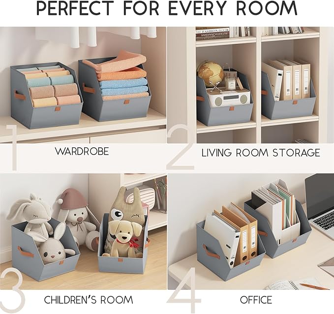Homsorout Fabric Closet Storage Cubes - 4 Pack Square Storage Bins with Dual Handles for Clothes, Towels, Toys, Cube Storage Organizers for Bedroom, Nursery, Shelves, Closet, Small Spaces, Grey
