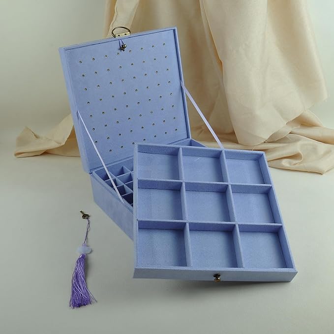 Women Jewelry Box Lockable 3 Layers Large Jewelry Organizer Storage Case for Earrings Necklaces Rings Bracelets,Green Display Jewel Holder (Lavender)