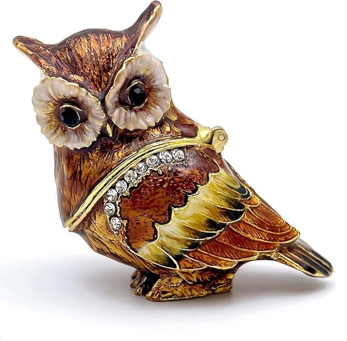 Luxury Owl Brid Hinged Trinket Box with Crystals Collectible Animal Jewelry Box for Rings Earrings,Owl Figurine Home Decor Gifts for Women