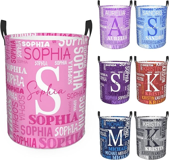 Custom Name Laundry Hamper, Personalized Laundry Basket with Name for Baby Boys Girls, Customized Collapsible Dirty Clothes Hamper Storage with Handles for Bedroom Bathroom Dorm Room Decor
