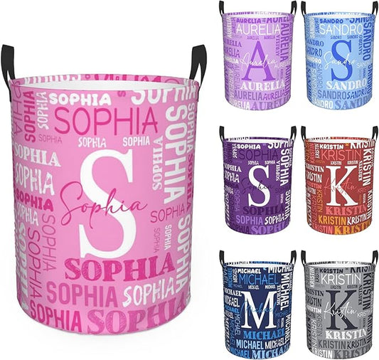 Custom Name Laundry Hamper, Personalized Laundry Basket with Name for Baby Boys Girls, Customized Collapsible Dirty Clothes Hamper Storage with Handles for Bedroom Bathroom Dorm Room Decor
