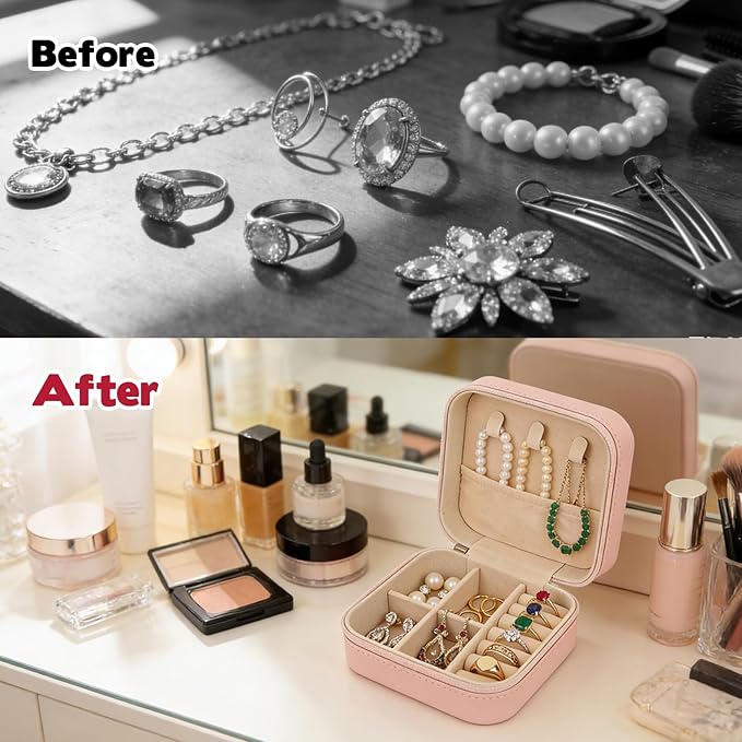 2 Pcs First Communion Travel Jewelry Box, Small Pink Case with Zipper & Soft Lining, Christian Keepsake Organizer for Rings Earrings Necklaces, Religious Keepsake Gift for Girls (2, Pink)