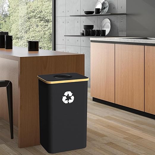 Recycling Bin Kitchen Indoor Home 40 Gallon 156L Recycle Bin with Lid 2 Removeable Reusable Inner Bag Bottle Can Glass Waste Plastice,Big Black