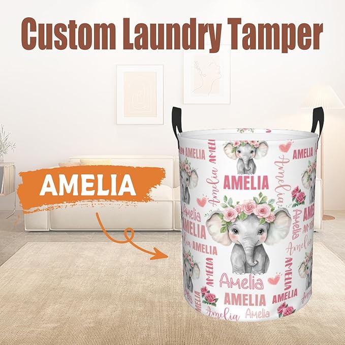 Custom Name Laundry Hamper, Personalized Laundry Basket with Name for Baby Boys Girls, Customized Collapsible Dirty Clothes Hamper Storage with Handles for Bedroom Bathroom Dorm Room Decor