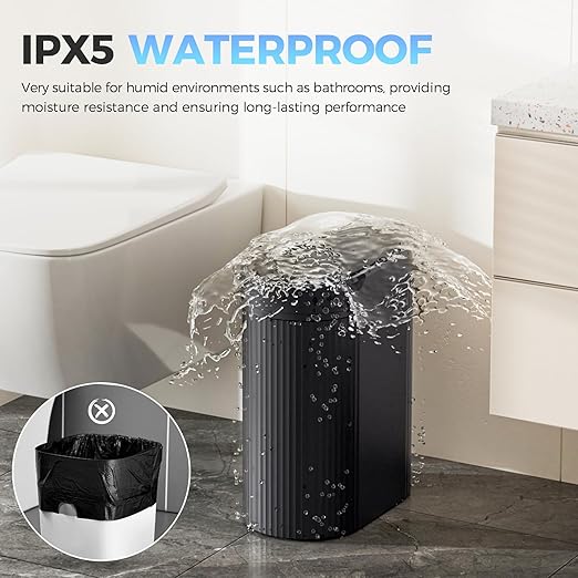 jinligogo 2 Pack 5 Gallon Bathroom Trash Can with Lid, Automatic Motion Sensor Black Trash Can, Touchless Slim Waterproof Garbage Bin for Kitchen, Bedroom, Office, and Bathroom