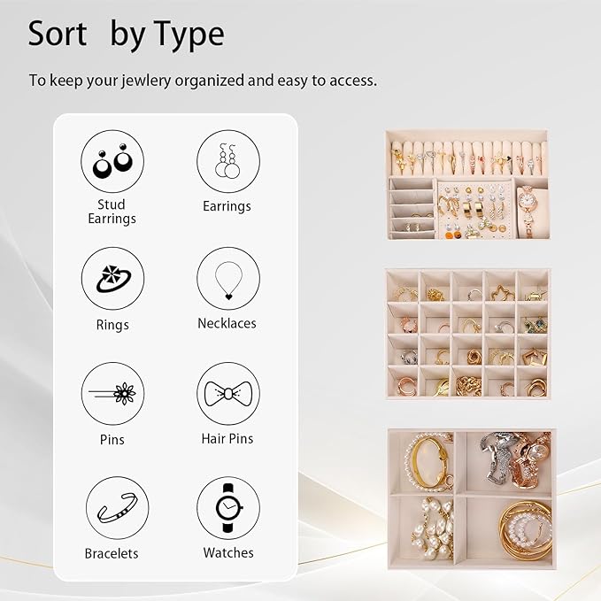 3 Layer Jewelry Box Organizer with Drawers, Lockable PU Leather Jewelry Storage Case for Mothrer's Day gifts Necklace Earring Ring Bracelet Watch, White