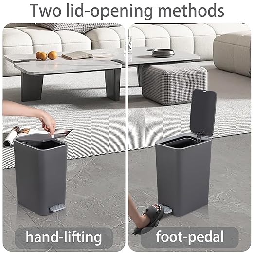 rejomiik Small Bathroom Trash Can with Lid, 2.1 Gallon Step Garbage Can with Handle, Slim Mini Wastebasket Bin for Bedroom, Office, Dorm, Dark Gray