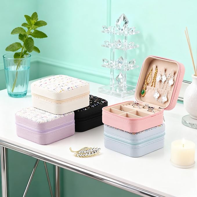 Travel Essentials: Stylish Portable Mini jewelry box, Travel jewelry organizer, Travel jewelry case. Portable jewelry case for travel. Thank you gifts for women, Birthday gifts for girls. (Purple)