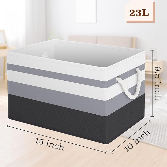 StorageTastic Storage Bin,Collapsible Storage Basket For Organizing,Large Storage Boxes With Rope Handles,Storage Containers,Gradient Grey,3 Pack