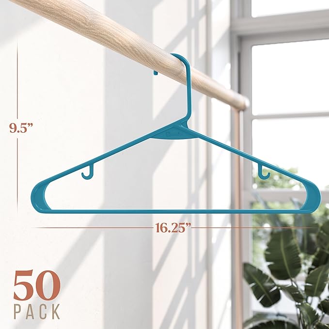 Plastic Hangers 50 Pack Blue - Clothes Hangers - Makes The Perfect Coat Hanger and General Space Saving Hangers for Closet and New Apartment Essentials - Percheros Ganchos para Colgar Ropa Hangars