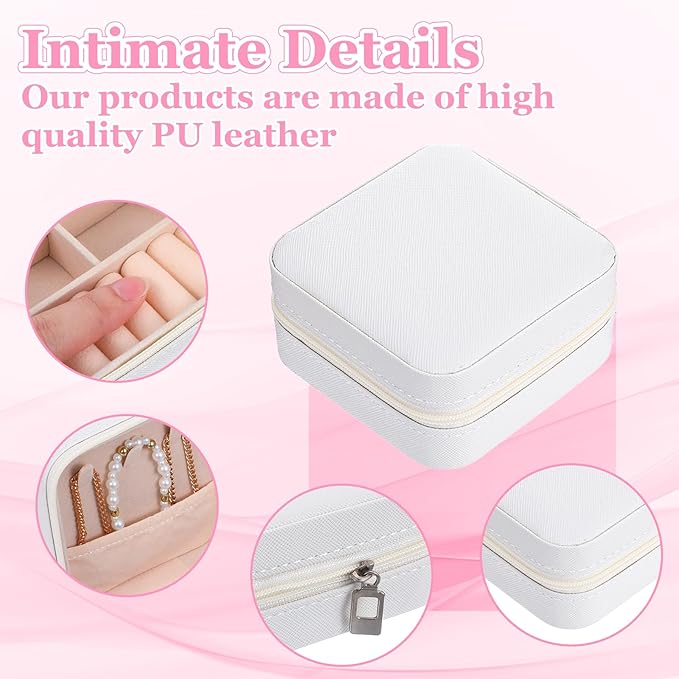 12pcs Mini Travel Jewelry Case,White Bridesmaids Proposal Small Jewelry Box Mini Jewelry Organizer,Small PU Leather Portable Storage Box for Rings,Earrings,Necklaces,Pendants,Bracelets