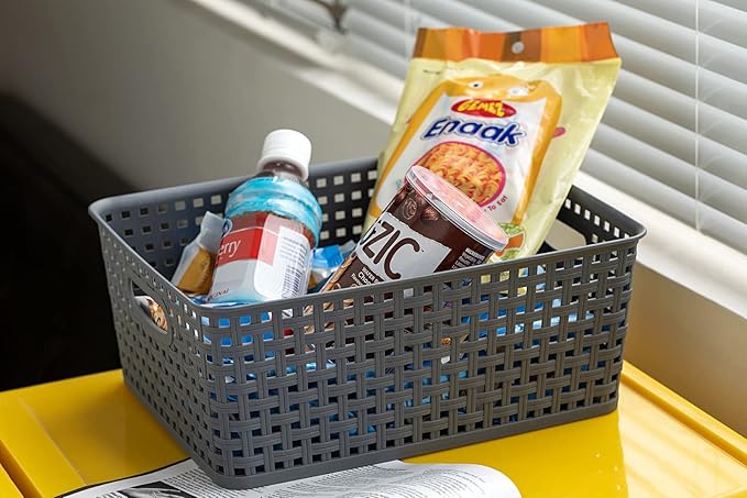 Eslite Plastic Storage Baskets for Organizing,11"X8.5"X4.7",Pack of 4 (Grey)