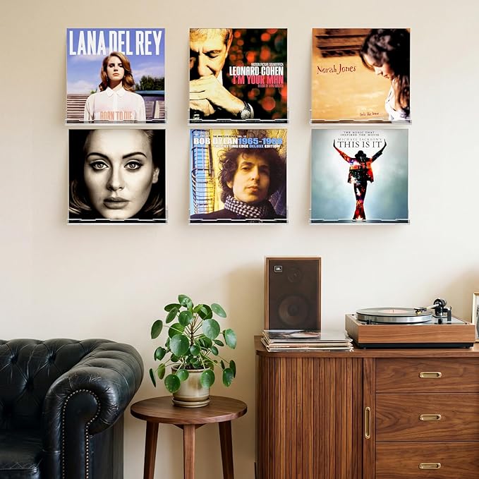Optish 8 Pack Vinyl Wall Mount Shelf, 12" Vinyl Record Holder, Clear Record Shelf Display and Storage, Acrylic Shelves for Wall, Nursery, Living Room, Bedroom