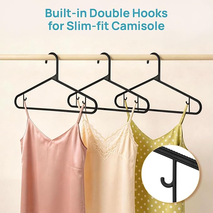 Vtopmart 60 Pack Plastic Clothes Hangers, 16.7in Standard StackFit Hangers for T-Shirt, Coats, Jackets, Sweaters, Non-Slip Slim Hanger with Hooks, Space-Saving in Closet, Durable Clothes Organizers