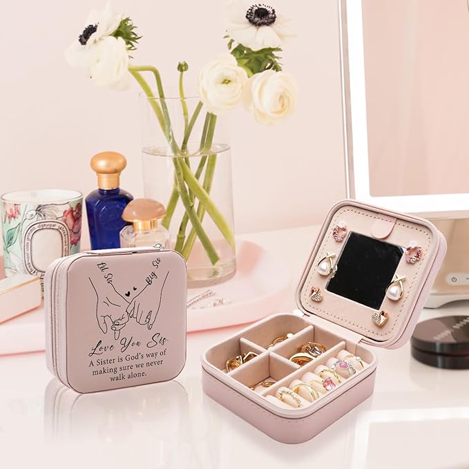 Sister Gifts for Women Jewelry Box, A Sister is God's Way of Making Sure We Never Walk Alone, Mother's Day Gift for Sisters Jewelry Case, Birthdays Christmas Gifts for Sisters Jewelry Organizer