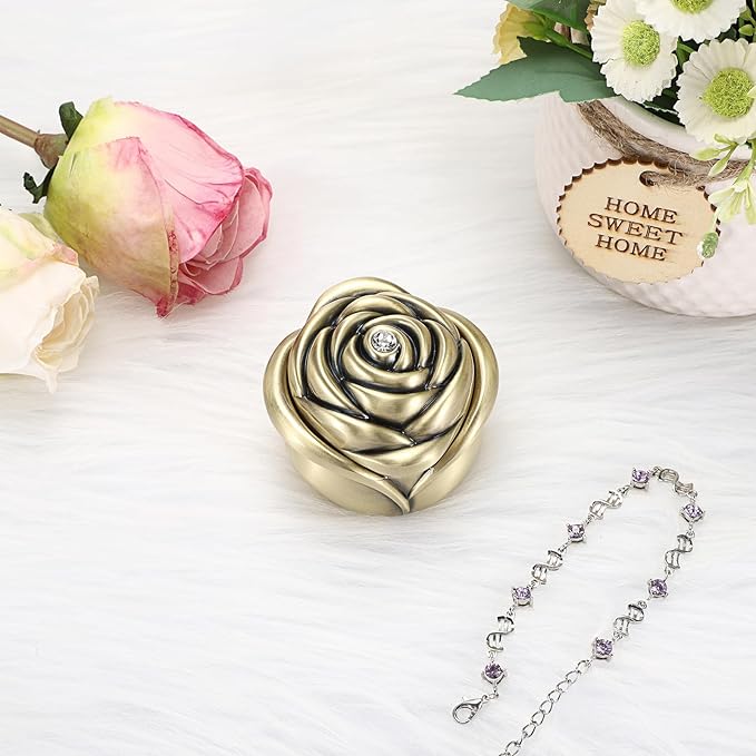 Hipiwe Rose Shape Vintage Jewelry Box Small Trinket Box Metal Ring Holder Box Treasure Chest Decorative Keepsake Organizer Box for jewelry,Gift for Women,Large