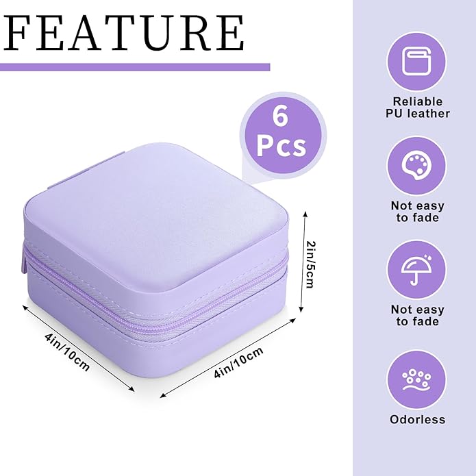 Hillban Bridesmaid Gifts Jewelry Box with Mirror, PU Leather Small Travel Jewelry Case Organizer Storage for Women Girls