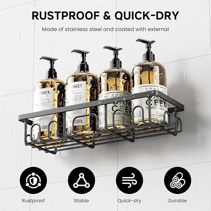 Shower Caddy, 5 Pack Shower Shelves for Inside Bathroom, Rustproof Adhesive Bathroom Organizer with Soap Holder, No Drilling Washroom Organizers and Storage for Bathtub Room/Kitchen/Home, Grey