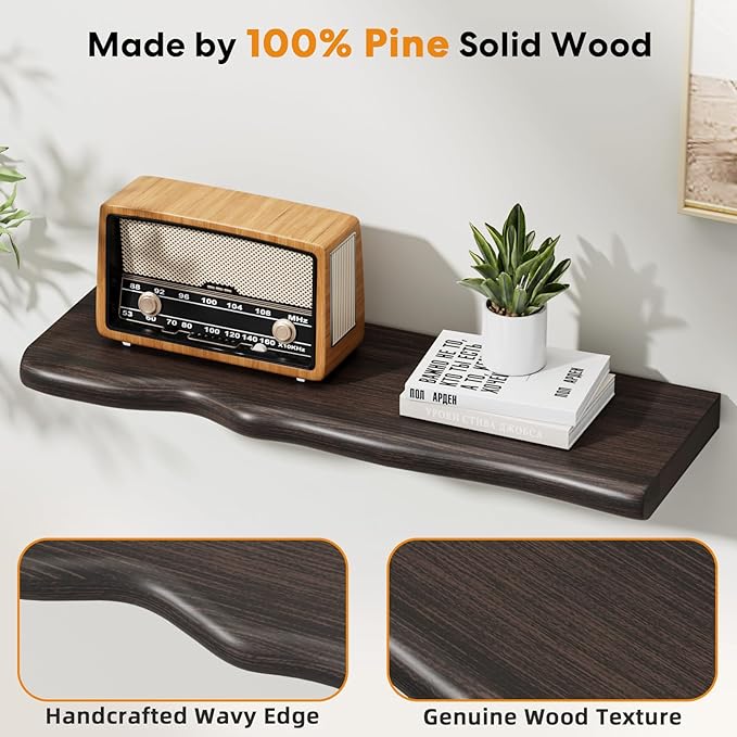 Floating Shelves for Wall Rustic Farmhouse 24 Inch Floating Shelf Bathroom Wooden Shelves for Wall Mounted Live Edge Pine Shelf with Unique Natural Grain for Living Room Bedroom Kitchen (Grey)
