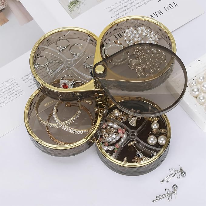 LETURE 4-Layers Rotatable Jewelry Organizer Storage Box, Clear Jewelry Holder Case for Ring Earring Necklaces Bracelets Makeup Hair Accessories