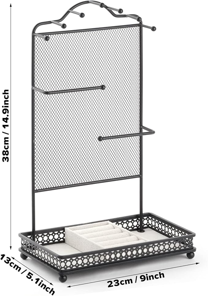 Meangood Black Jewelry Organizer Stand, Earring Holder Rack for Hanging Earrings Necklace Bracelets Watches Jewelry Display Large Rings Storage as Women Gift