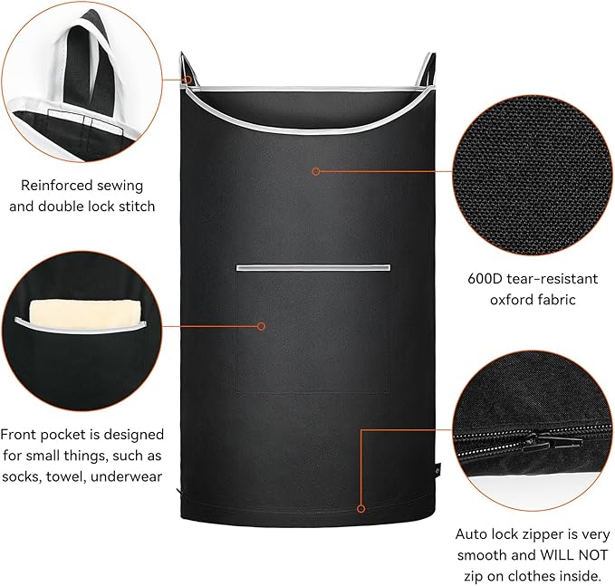 XL Hanging Laundry Hamper, Over the Door Laundry Hamper and Baskets, Wide Opening Hanging Laundry Bag,Hanging Hamper for Bathroom,Dorm,Laundry Room,Chirstmas Gifts(Black 36x22Inch).