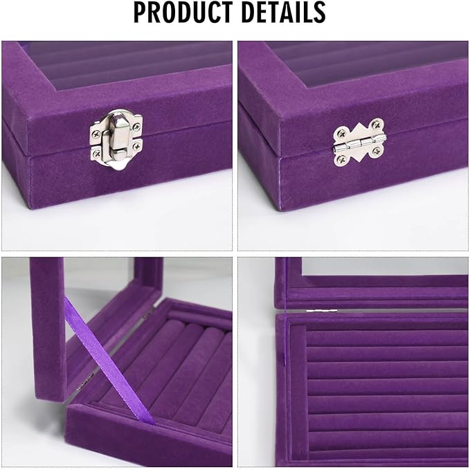 Vicoter Rings Organizer Tray 7 Slots Velvet Jewelry Earring Storage Box with Transparent lid Jewelry Display Case for Girls Wife Mom Women (Purple)