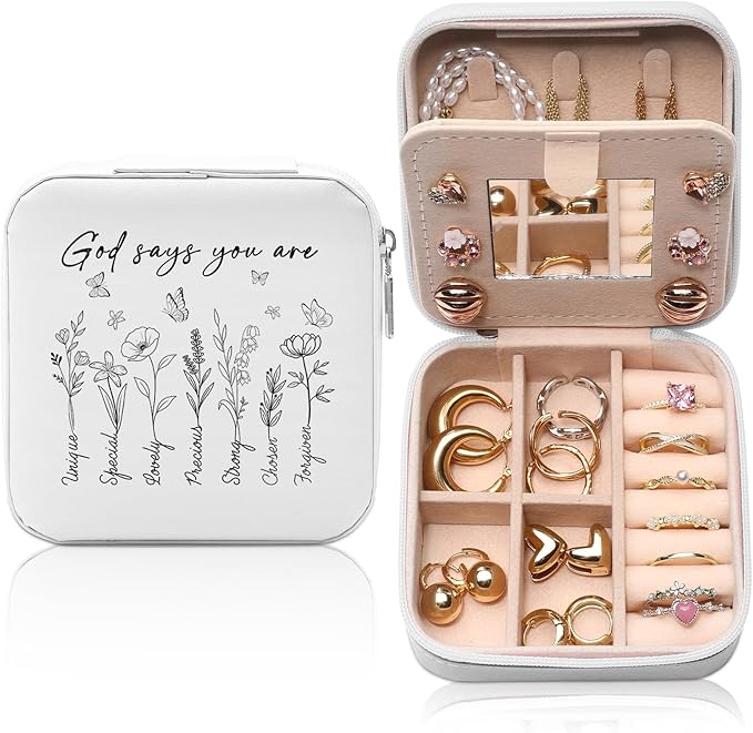 GAOLZIUY God Says You Are Inspirational Travel Jewelry Box, Religious Bible Verse Christian Spiritual Gifts for Women Girls, Faith Portable Jewelry Organizer Case for Friend, Sister, Mom