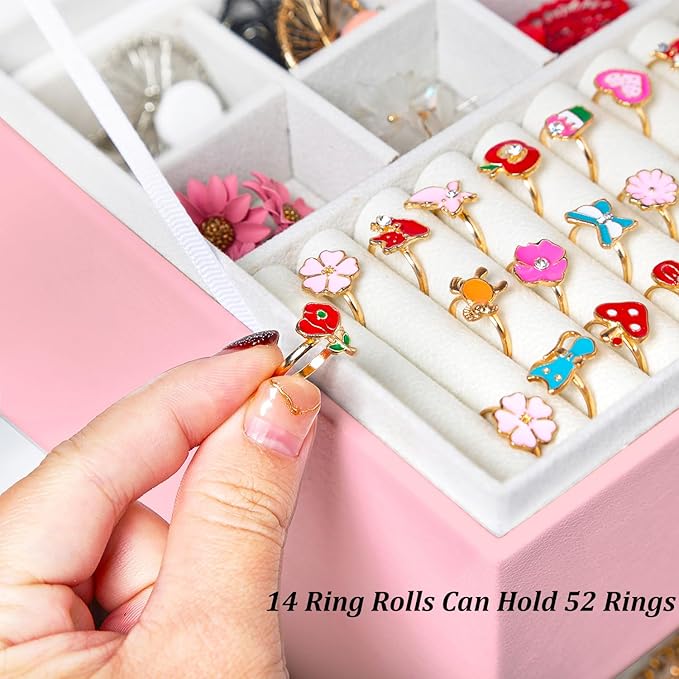 QBestry Earring Jewelry Box for Girls Pink, 5 Layers Jewelry Organizer with Lock Key Jewelry Boxes for Women Necklace and Earring Holder Organizer for Girls Teen Jewelry Box Earrings Case Xmas Gifts