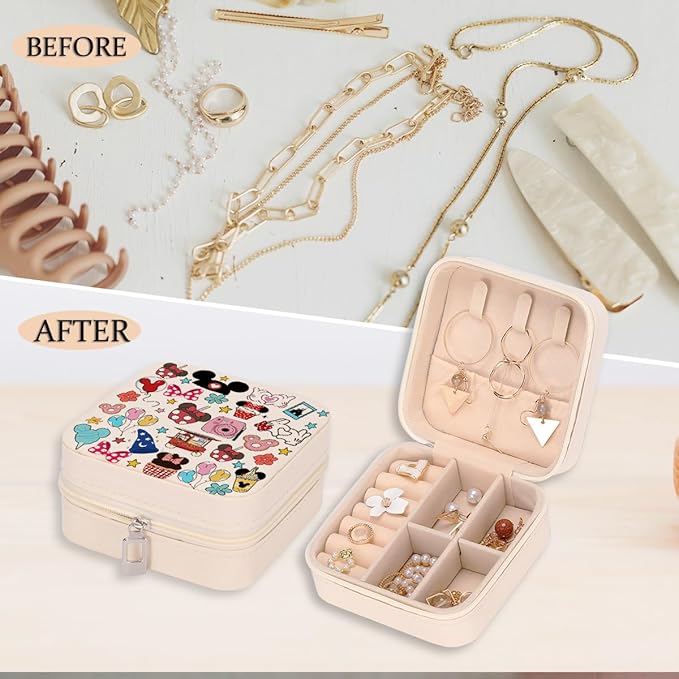 Cartoon Mouse Castle Travel Jewelry Case, Small Box Organizer, Cartoon Gifts Merchandise, Birthday Christmas Gifts for Cartoon Lovers Fans Women Teen Girls Friends Sister Her