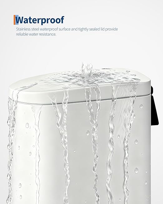 Garvee 13 gal / 50 L Metal Kitchen Trash Can with Lid, Slim Rustproof Garbage Can, Large Step-on Trash Bin with Inner Bucket, Rear Handle, Soft Close Lid, White