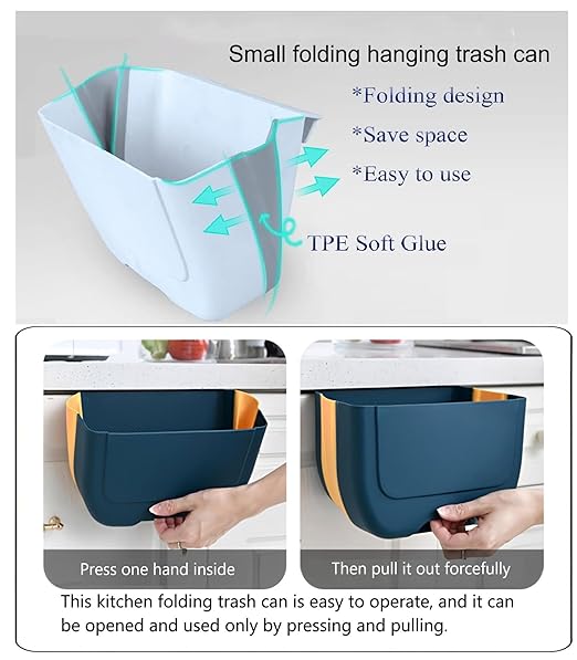 Hanging Folding Mini Trash Can for Kitchen Cabinet Door, Small Collapsible Garbage Bin Under Sink,Wall Mounted Waste Bin- Container Cabinet/Bedroom/Bathroom (3L)(White)