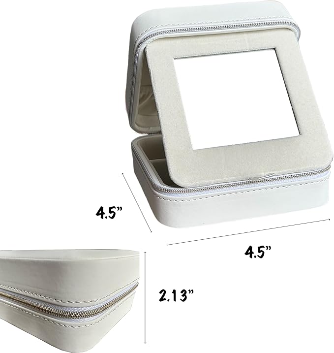 COLLECTIVE HOME - Travel Jewelry Case, Elegant Square Design with Gold Engraved Monogram, Built-in Mirror, Personalized Accessory Organizer for Rings, Necklaces, Gift for Women and Teens (c)