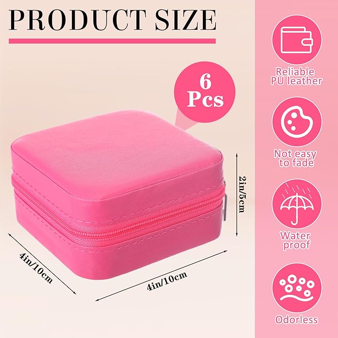 Hillban Bridesmaid Gifts Jewelry Box with Mirror, PU Leather Small Travel Jewelry Case Organizer Storage for Women Girls