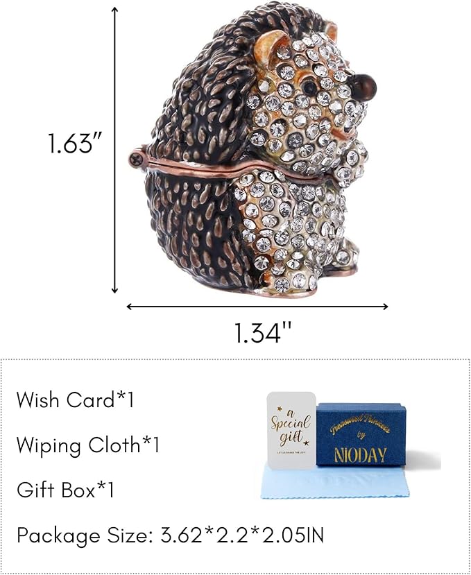 Hand Painted Trinket Box Enamel Vintage Jewelry Box Standing Hedgehog Hinged Metal Jewelry Organizer Decorative Treasure Box Unique Gifts for Animal Lover