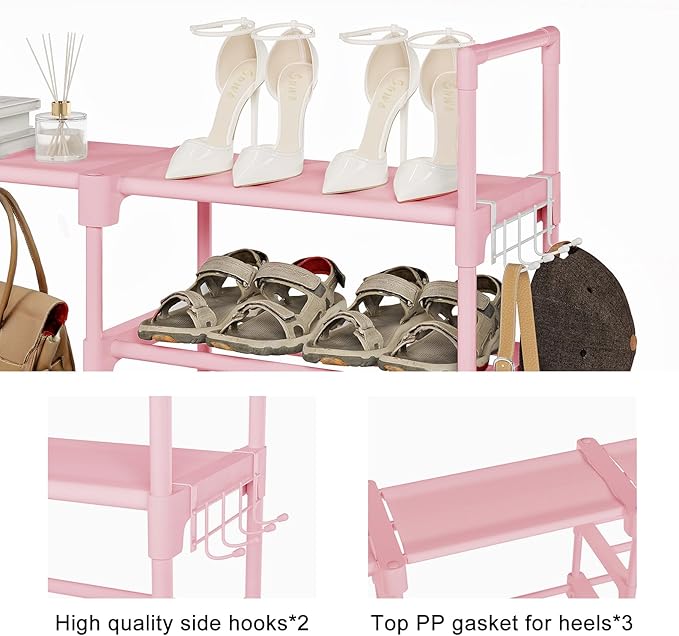 WOWLIVE 9 Tiers Shoe Rack Shoe Storage Shoe Organizer 50-55 Pairs Shoe Tower Unit Shelf Durable Metal Pipes with Plastic Connectors Stackable Cabinet Pink