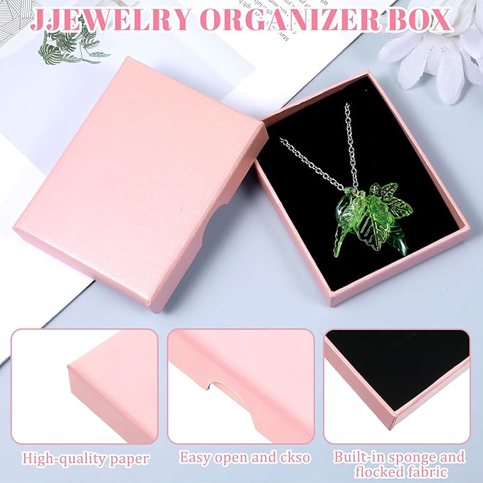 3 Pack Small Jewelry Gift Box, Necklace Bracelet Earring Cardboard Organizer, Cardboard Jewellery Box with Lids, Square Jewellery Gift Boxes for Birthday Xmas Christmas Wrapping (Light Pink)