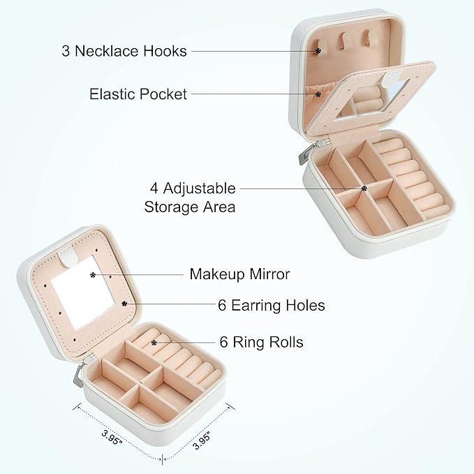 Parima Travel Essentials for Women Jewelry Box, Travel Accessories for Teen Girls Trendy Stuff | Necklace Organizer Earrings Organizer Ring Organizer - Letter C, White