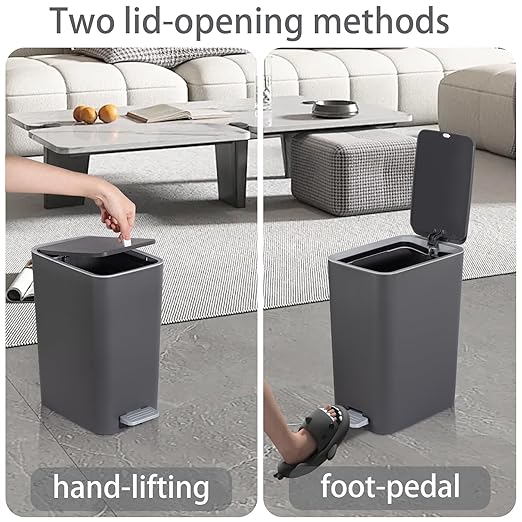 rejomiik Small Bathroom Trash Can with Lid, 3.2 Gallon Step Garbage Can with Handle, Slim Mini Wastebasket Bin for Bedroom, Office, Dorm, Dark Gray
