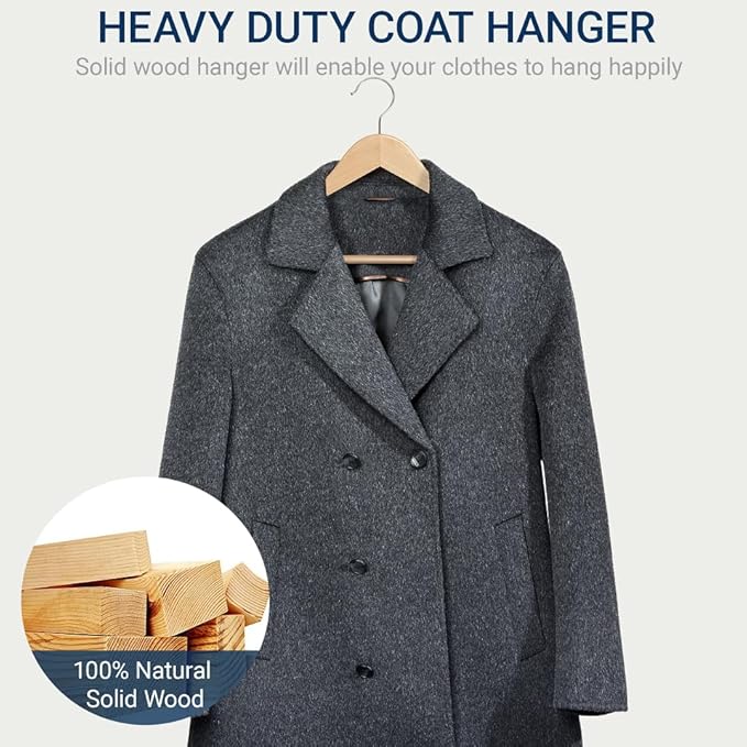 Amber Home 20 Pack Wooden Coat Hangers, Natural Wood Suit Hangers with Non-Slip Pant Bar, Clothes Hangers for Closet Organization, Shirts, Jackets, Dresses, and Pants (Natural, 20)