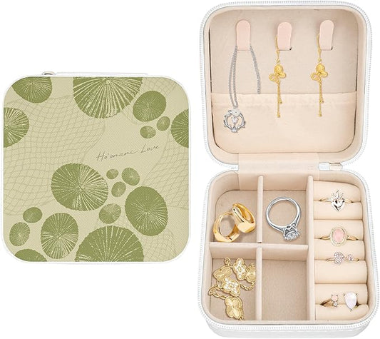 White Green Leaves Small Jewelry Box Travel Jewelry Cases for Women Girls Portable Jewellery Organizer Storage White for Ring Pendant Earring Necklace Bracelet Women Gift Birthday Christmas