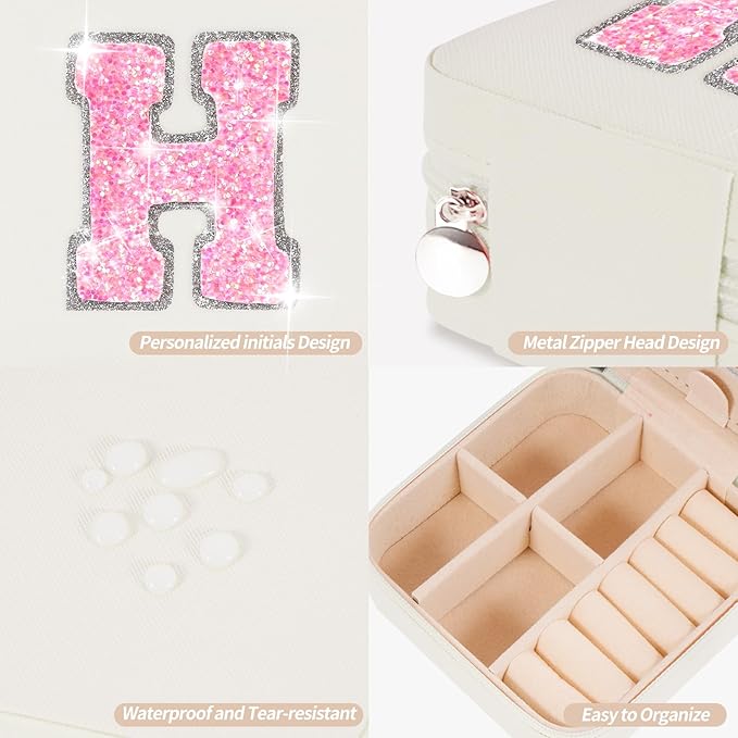 Uygafly Monogrammed Gifts for Women - Jewelry Case for Women Trendy Jewelry Box Fashion Cute Jewelry Organizers and Storage Aesthetic,Travel Essentials Birthday Gifts for Girls Women | Cream,H