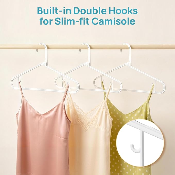 Vtopmart 20 Pack Plastic Clothes Hangers, 16.7in Standard StackFit Hangers for T-Shirt, Coats, Jackets, Sweaters, Non-Slip Slim Hanger with Hooks, Space-Saving in Closet, Durable Clothes Organizers