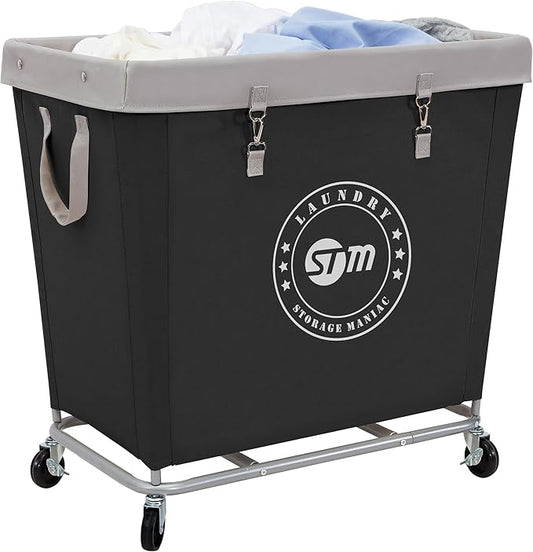 STORAGE MANIAC Commercial Laundry Hamper with Heavy Duty Steel Frame, 320 L Industrial Laundry Basket Cart with Wheels for Hotel, Home, Laundry Room, 31.7''L x 19.3''W x 30.91''H, Large Black