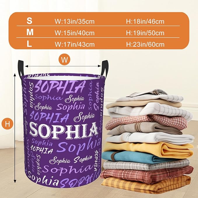 Custom Name Laundry Hamper, Personalized Laundry Basket with Name for Baby Boys Girls, Customized Collapsible Dirty Clothes Hamper Storage with Handles for Bedroom Bathroom Dorm Room Decor