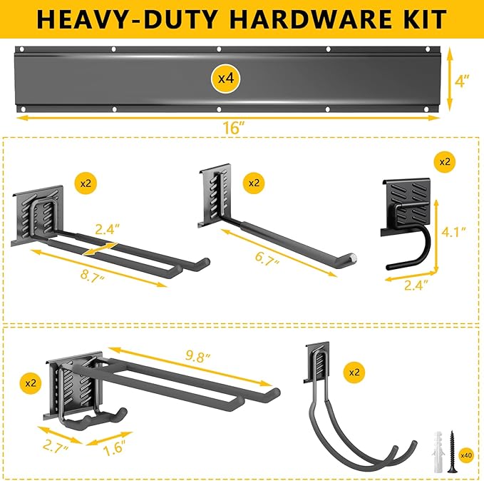 Garage Tool Organizer Wall Mount, Heavy-Duty Garage Storage System and Garden Tool Organizer with Adjustable Hooks for Shovel, Snowboard, Yard Tools and Shed (64"-10hooks)