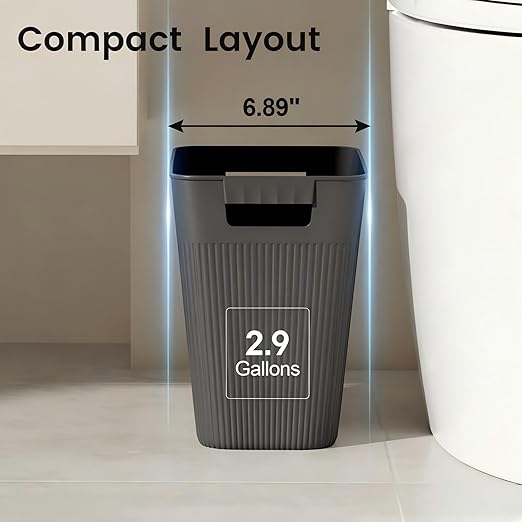 JOYMOOP Slim Trash Can 3-Pack, 2.9 Gallon Plastic Wastebasket for Bathroom, Bedroom, Office, Kitchen with 4 Rolls Bags, Black