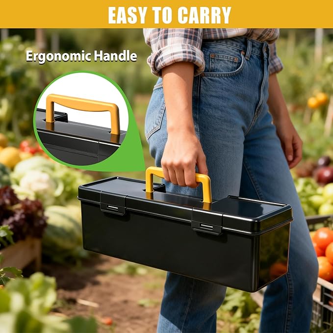 tutata Seed Packet Organizer Box Plastic Portable Seed Packet Storage Box, Seed Storage Organizer - Black